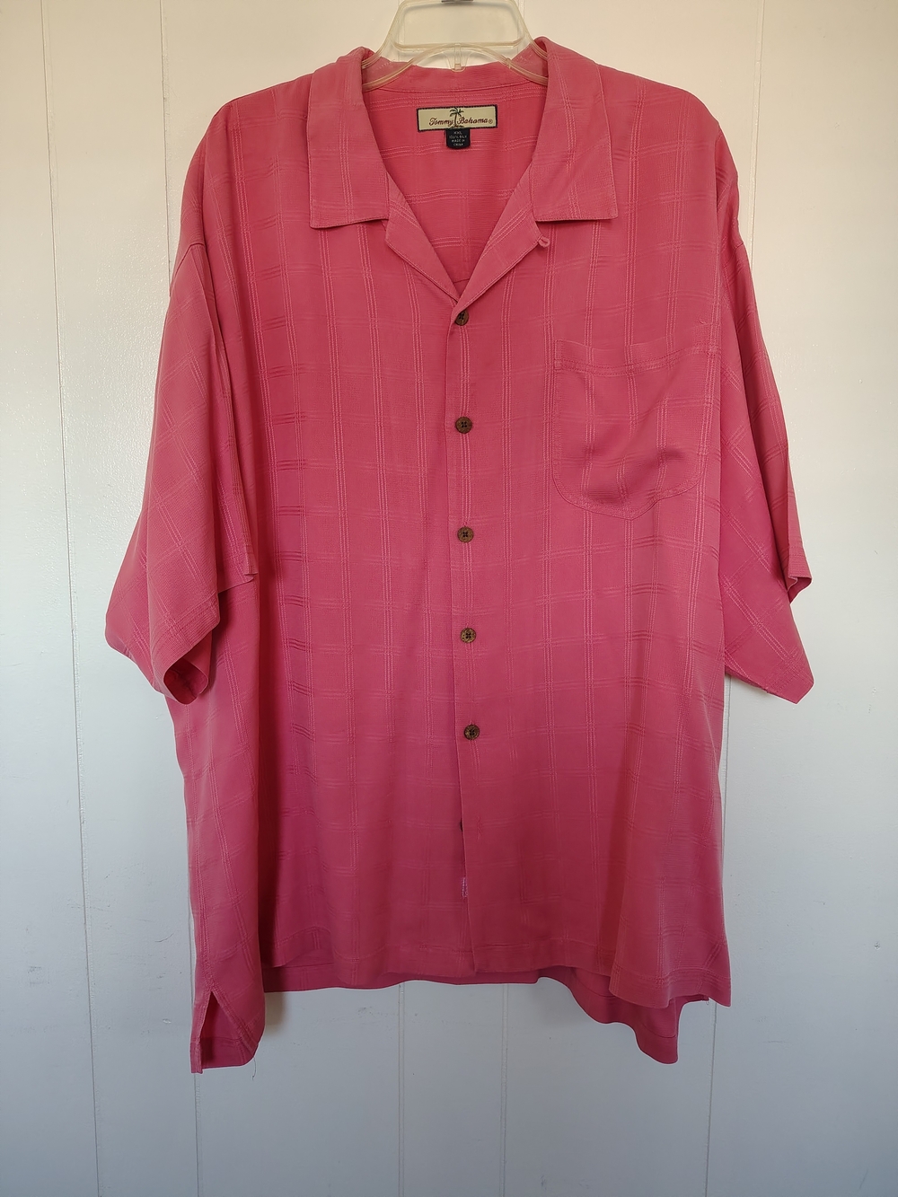 Tommy Bahama Men’s XXL Salmon 100% Silk Short Sleeve Camp Shirt Button Down
